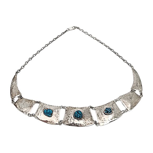 Native American Sterling Silver Turquoise Panel Necklace #17131